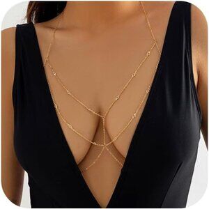 Women 11 Gold Body Chain Rhinestone Silver Bra Lingere Bikini Top Lingerie Chain